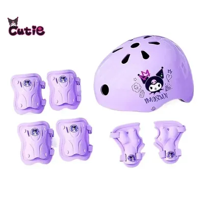 Kawaii Kuromi roller skating protective gear Sanrio children's cute skateboard anti-fall knee pads