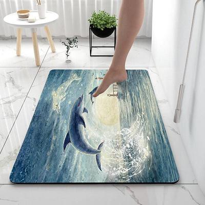 Sea Diatomaceous Earth Bath Mat Non-slip Soft Mat Rubber Anti-Slip Fast Dry Super Absorbent Thin Bathroom Mat for Under Door - Bathroom Floor Mat Rug Bathtub Front Shower Mat Sink