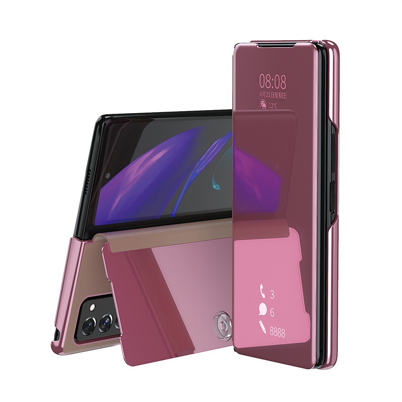 Phone Case For Samsung Galaxy Z Fold 6 Z Fold 5 Z Fold 4 Z Fold 3 Full Body Case with Stand Holder Plating Mirror Solid Colored PC PU Leather