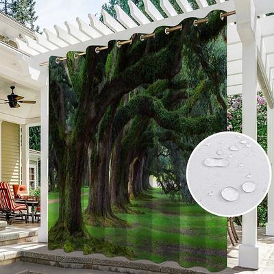 Waterproof Outdoor Curtain Privacy, Sliding Patio Curtain Drapes, Pergola Curtains Grommet 3D Forest Landscape For Gazebo, Balcony, Porch, Party, 1 Panel