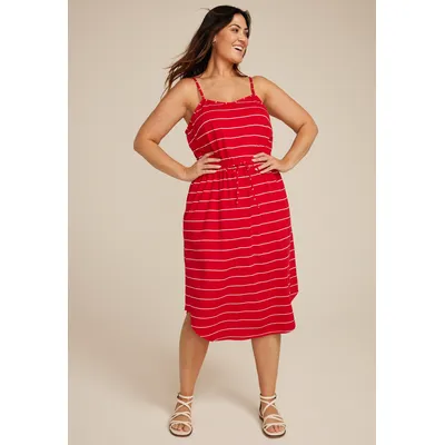 Maurices Plus Size Women's 24/7 Bare Striped Cinched Waist Midi Dress Red Size 1X