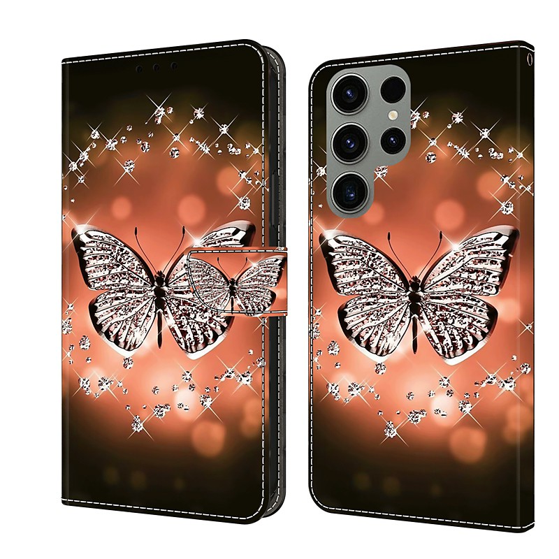 Phone Case For Samsung Galaxy S26 Ultra Plus S25 S23 S22 S21 FE S21 Ultra Plus A14 A53 A13 A23 Wallet Case With Card Holder Magnetic Flip Kickstand Graphic Butterfly Flower TPU PU Leather