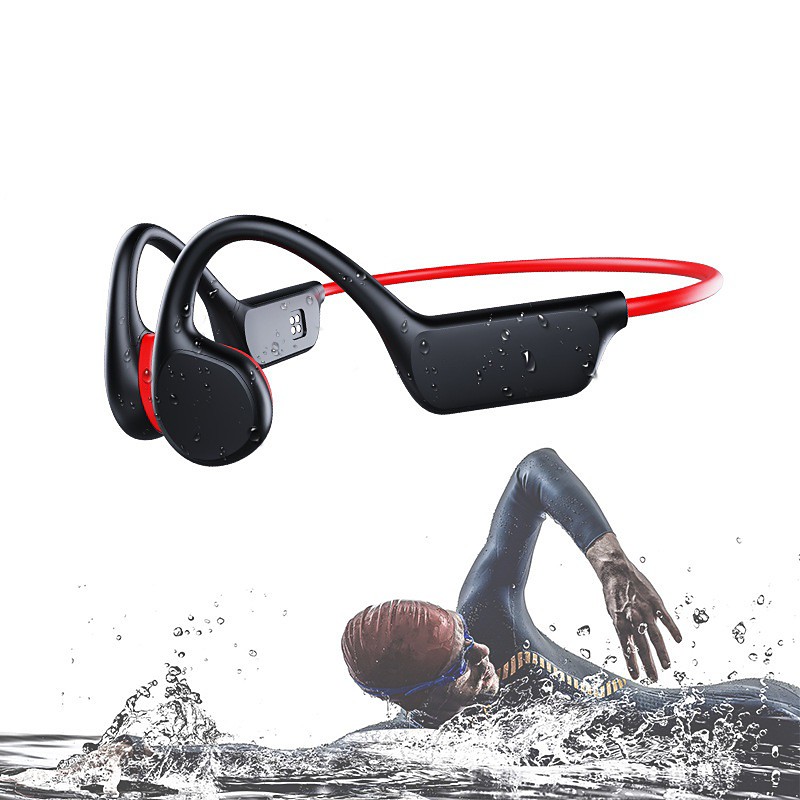 Open-Ear Headphones Bone Conduction Earphones Bluetooth Wireless IPX8 Waterproof Ear-hook Headphone with Mic 32GB Memory Headset for Swimming Valentine's Day Gift