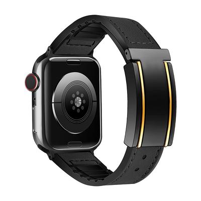 Leather Band Compatible with Apple Watch band 38mm 40mm 41mm 42mm 44mm 45mm 49mm Rugged Two Tone Luxury Genuine Leather Strap Replacement Wristband for iwatch Ultra 2 Series 9 8 7 SE 6 5 4 3 2 1