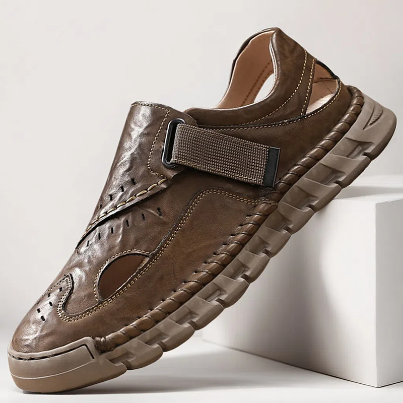 Men's Sandals Brown Outdoor Sandals with Velcro Straps and Comfortable Design for Hiking Travel and Everyday Use