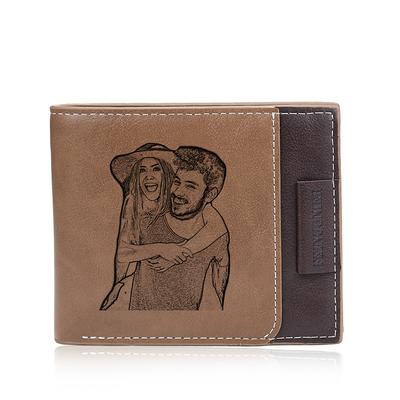 Personalized Photo Engraved Leather Wallet Custom Best Gift for Dad, Custom Text Available, Father's Day, Birthday, Anniversary, Christmas Gift for Him, Personalized Leather Wallet for Men