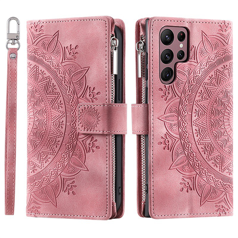 Phone Case For Samsung Galaxy S26 Ultra Plus S25 S23 S22 S21 FE S21 Ultra Plus S20 A54 A53 A33 Wallet Case Flip Wallet Zipper Tile TPU PU Leather