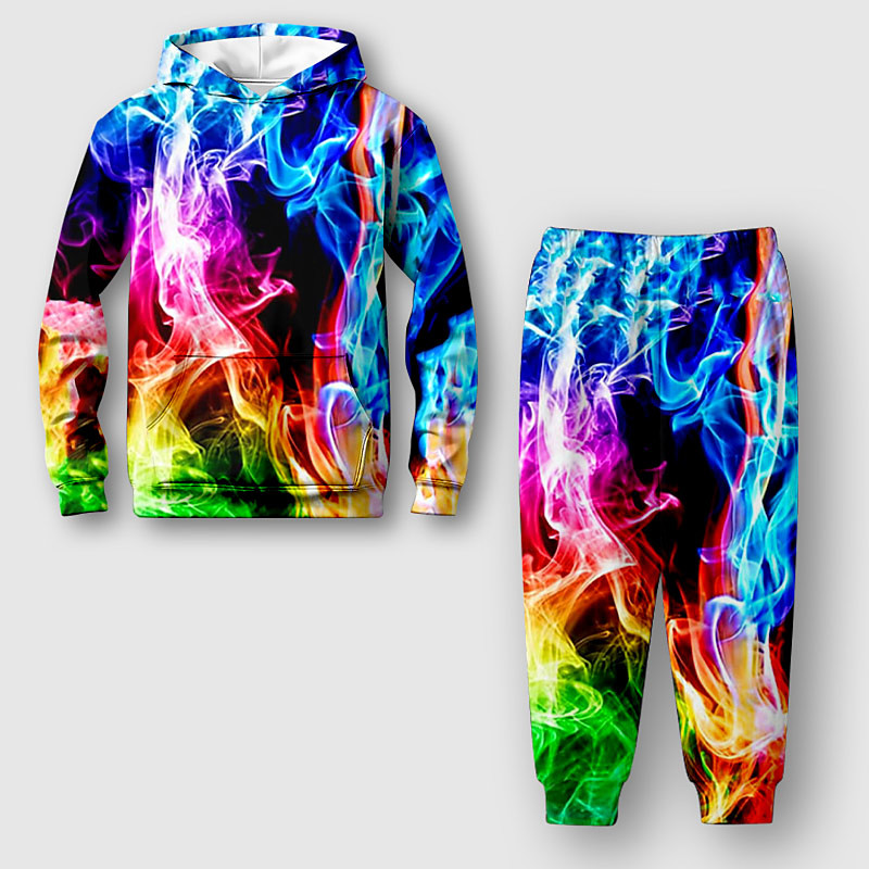 Unisex 3D Color Block Print Gradient Ramp Hoodie Sweatpants Set Clothing Set Long Sleeve Summer Spring Fall Sports Daily Kids 3-12 Years 4-13 Years Outdoor Sports Loose Fit