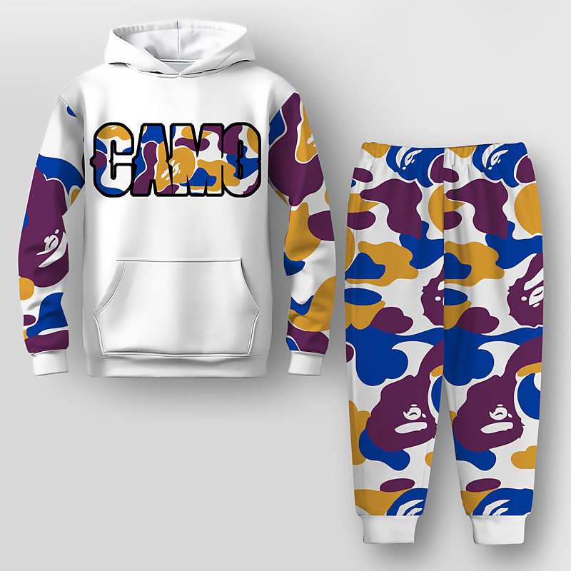 Boys 3D Graphic Camouflage Letter Hoodie Sweatpants Set HoodieSet Clothing Set Long Sleeve 3D Printing Summer Fall Active Fashion Cool Kids 3-12 Years Outdoor Vacation Street Regular Fit