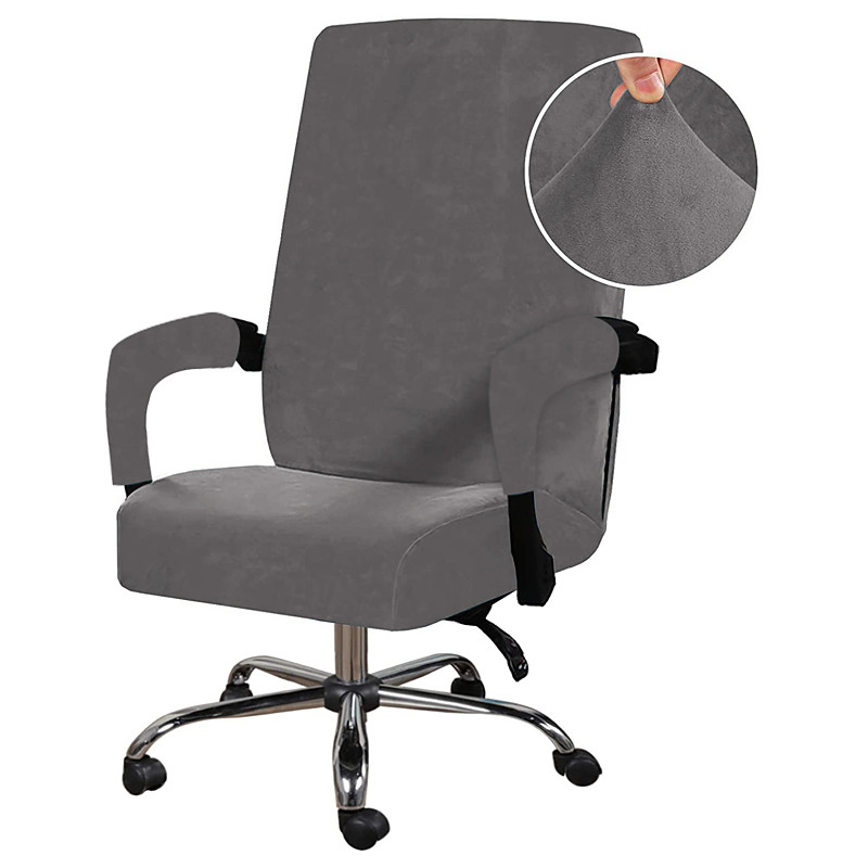 Velvet Computer Office Chair Cover Gaming Chair Stretch Chair Slipcover Black Plain Solid Color Durable Washable Furniture Protector
