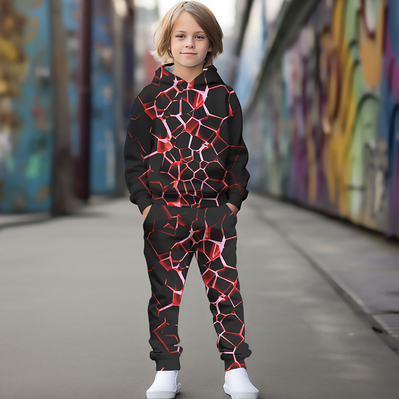Unisex 3D Color Block Print Gradient Ramp Hoodie Sweatpants Set Clothing Set Long Sleeve Summer Spring Fall Sports Daily Kids 3-12 Years 4-13 Years Outdoor Sports Loose Fit