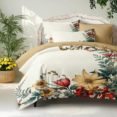 Floral Pattern Duvet Cover Set King Queen Size Comforter Set,Printed Comforter Cover Cotton Bedding Sets With Envelope Pillowcase, Room Decor