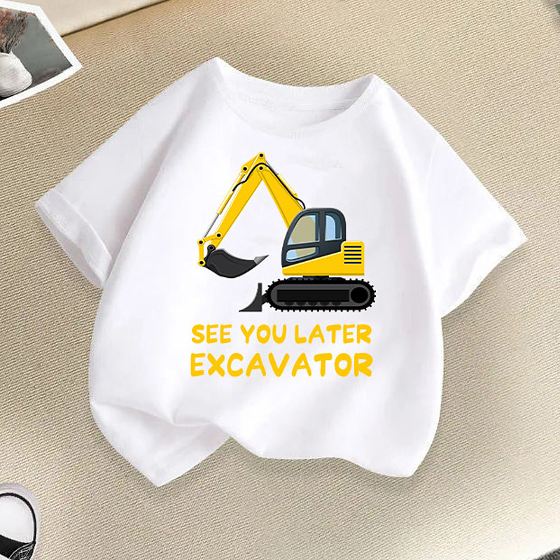 100% Cotton Kids Boys Black White Blue Cartoon Vehicle T shirt Tops Crew Neck Short Sleeve Casual Daily Wear Vacation Fashion Sport Print Summer