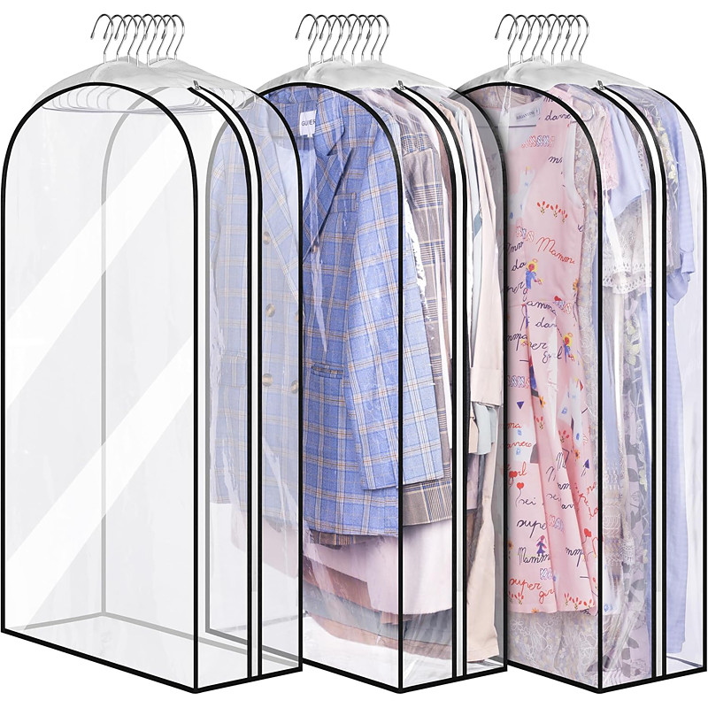 3 Packs Garment Bags Gusseted All Clear Garment Covers for Hanging Clothes 40 Suit Bags for Closet Storage Hanging Clothes Storage Suit Cover for Shirts, Coats, Dresses