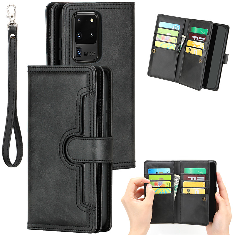 Phone Case For Samsung Galaxy S25 S24 S23 S21 Ultra Plus S20 Wallet Case Card Holder Dustproof with Phone Strap PU Leather