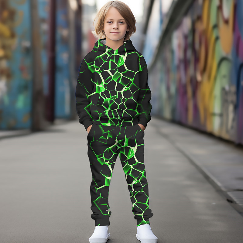 Unisex 3D Color Block Print Gradient Ramp Hoodie Sweatpants Set Clothing Set Long Sleeve Summer Spring Fall Sports Daily Kids 3-12 Years 4-13 Years Outdoor Sports Loose Fit