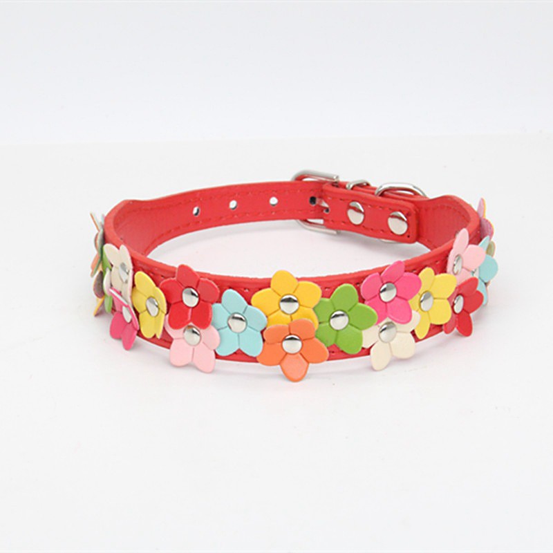 Pet Supplies Pet Dog Collar Fashion Colorful Flower PU Pet Collar Traction