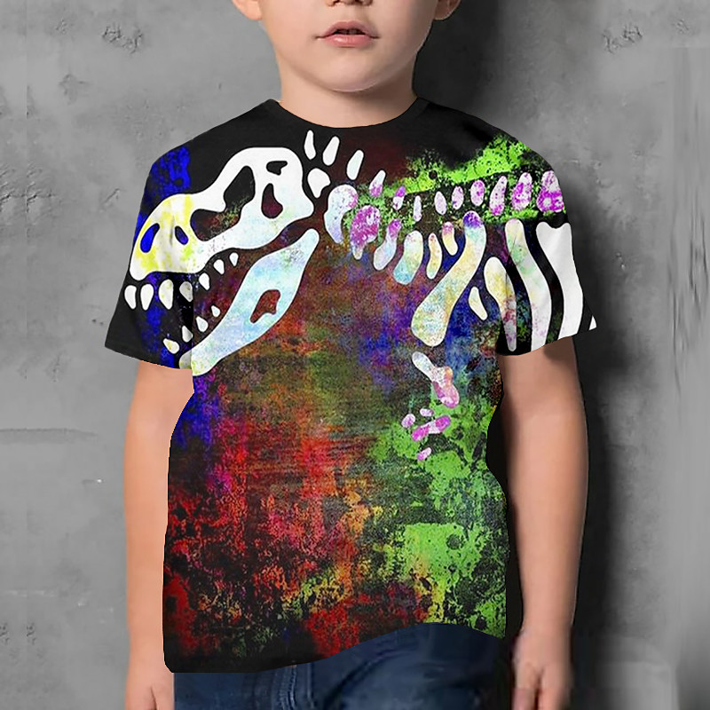 Kids Boys' T shirt Short Sleeve Dinosaur 3D Print Graphic Animal Black Children Tops Summer Active Cool Cute School Daily Wear 3-12 Years