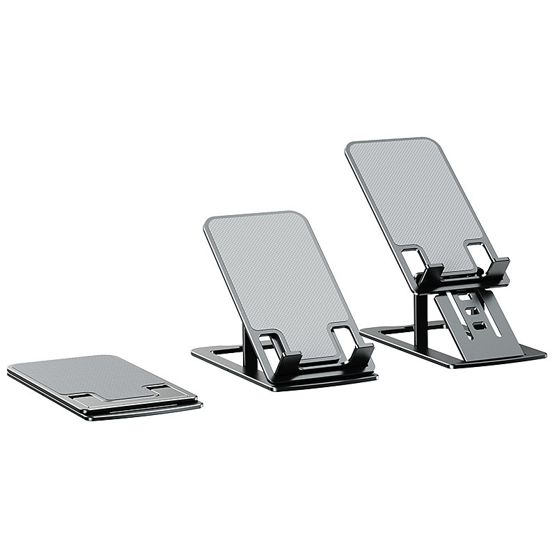 Adjustable Foldable Phone Tablet Stand, Aluminum Desktop Holder with Height Angle Adjustment, Anti-Slip Silicone Base, Portable Stand for iPhone, iPad, Samsung Tablets and Smartphones