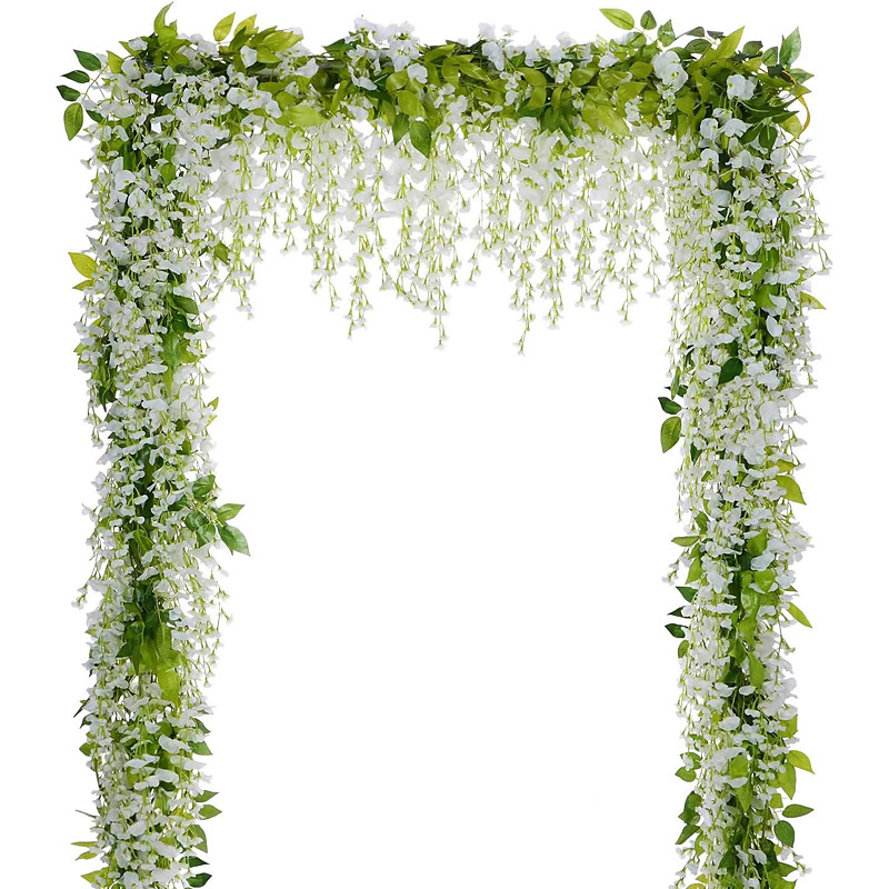 Wisteria Artificial Flowers Garland, 4 Pcs Total 28.8ft Artificial Wisteria Vine Silk Hanging Flower for Home Garden Outdoor Ceremony Wedding Arch Floral Decor