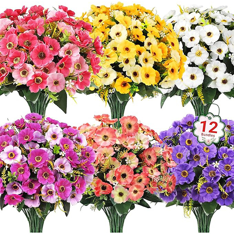 12 Bundles Artificial Flowers for Outdoors Decoration Fake Daisy Silk Flowers UV Resistant Artificial Plants for Spring Summer Garden Porch Window Box Room Home Decor Yellow