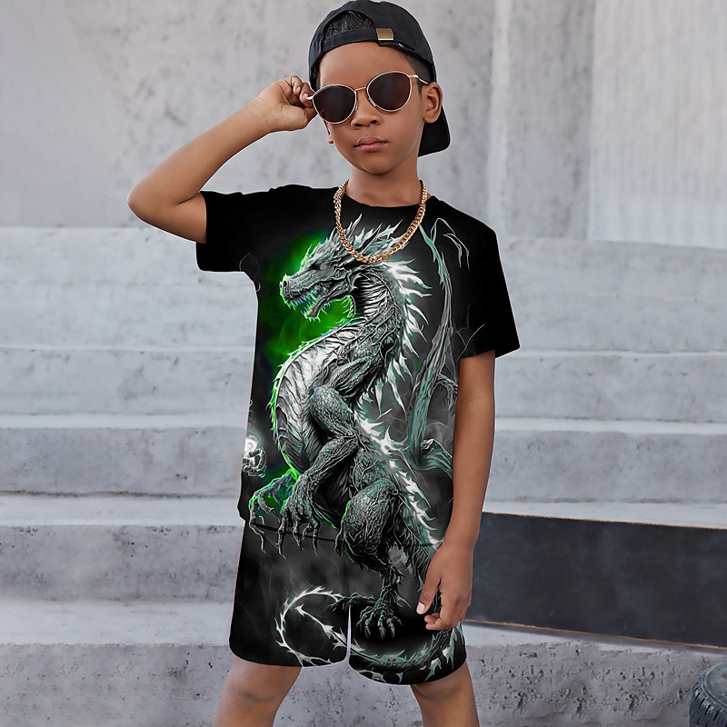 Boys 3D Graphic Animal Dragon T-shirt Shorts T-shirtSet Clothing Set Short Sleeve 3D prints Summer Spring Active Sports Fashion Kids 3-13 Years Outdoor Vacation Street Regular Fit