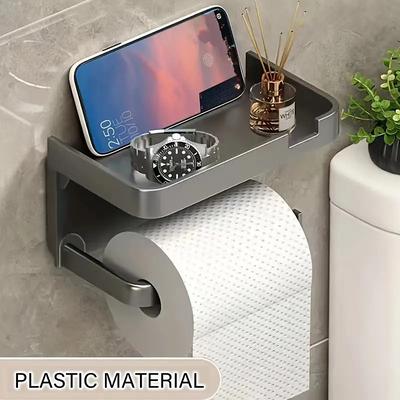 1pc Wall Mounted Toilet Paper Storage Rack Mobile Phone Holder Self Adhesive Toilet Paper Holder With Phone Shelf Upgrade YourBathroom With Rustproof And Bathroom Washroom Black Tissue Rack