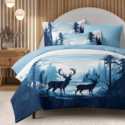 Christmas Comforter Set Full 100% Cotton Duvet Cover Set Christmas Forest Deer Bed Bedding Set 2-Piece Set 3-Piece Soft Short Plush Set Ultra Soft Comforter Set King Queen Duvet Cover