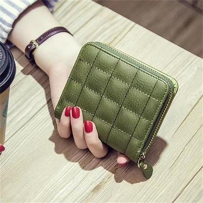 Women PU Leather Short Wallets Female Plaid Purses Nubuck Card Holder Wallet Small Zipper Wallet with Coin Purse for Women