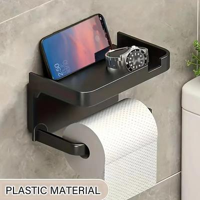 1pc Wall Mounted Toilet Paper Storage Rack Mobile Phone Holder Self Adhesive Toilet Paper Holder With Phone Shelf Upgrade YourBathroom With Rustproof And Bathroom Washroom Black Tissue Rack