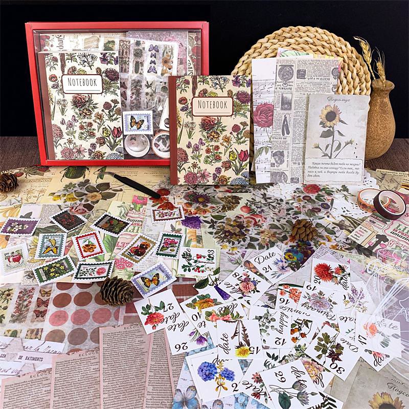 256Pcs / Set Retro Plant Sticker Book Creative INS Style Hand Account Material Paper Decorative Stickers