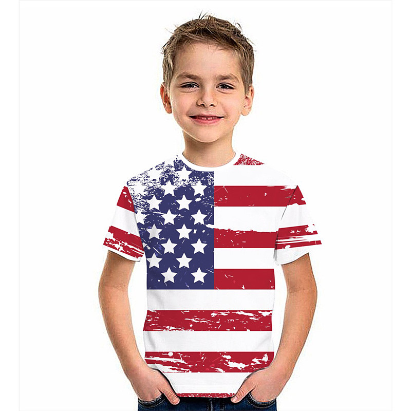 Boys' 3D Graphic Flag T shirt Short Sleeve 3D Print Summer Active Kids 4-12 Years Daily Wear Regular Fit