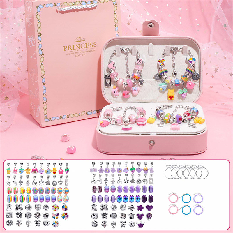 Hot-selling children's handmade diy beaded bracelet gift box set cute multicolor animation pendant resin bracelet jewelry Christmas Gift