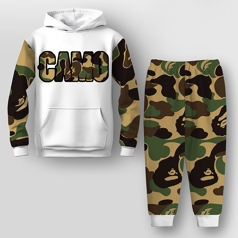 Boys 3D Graphic Camouflage Letter Hoodie Sweatpants Set HoodieSet Clothing Set Long Sleeve 3D Printing Summer Fall Active Fashion Cool Kids 3-12 Years Outdoor Vacation Street Regular Fit