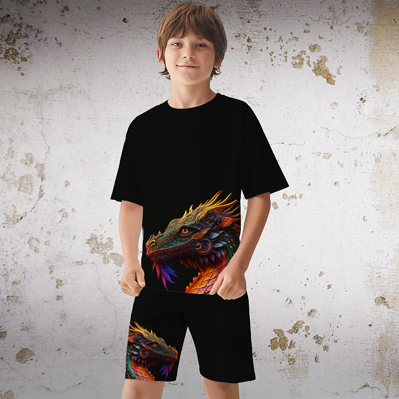 Boys 3D Graphic Dinosaur Dragon T-shirt Shorts T-shirtSet Clothing Set Short Sleeve 3D prints Summer Spring Active Sports Fashion Polyester Kids 3-13 Years Outdoor Street Vacation Regular Fit