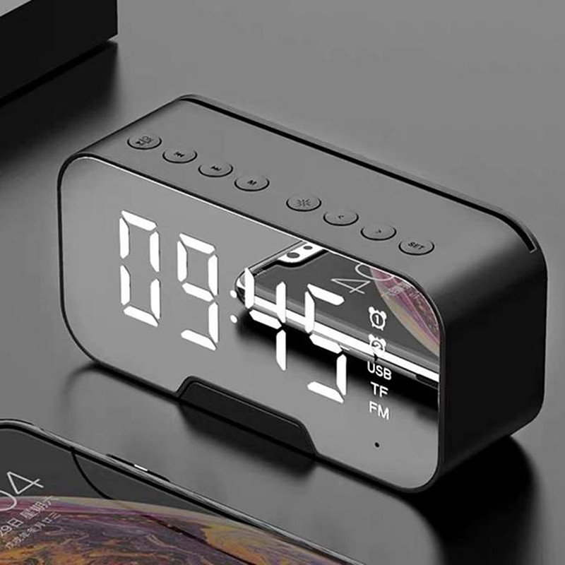 LED Dual Alarm Clock Wireless FM Radio Dimmer Phone Holder With Speaker Bluetooth 5.0 Mirror Clock Home Office Phone Supplies