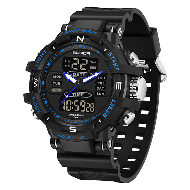 SANDA Men Digital Watch Outdoor Sports Fashion Wristwatch Luminous Stopwatch Alarm Clock Countdown TPU Watch