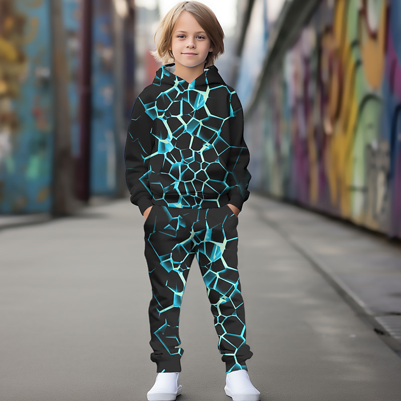 Unisex 3D Color Block Print Gradient Ramp Hoodie Sweatpants Set Clothing Set Long Sleeve Summer Spring Fall Sports Daily Kids 3-12 Years 4-13 Years Outdoor Sports Loose Fit