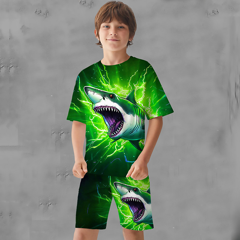 Boys 3D Graphic Animal Shark T-shirt Shorts T-shirtSet Clothing Set Short Sleeve 3D prints Summer Spring Active Sports Fashion Polyester Kids 3-13 Years Outdoor Street Vacation Regular Fit