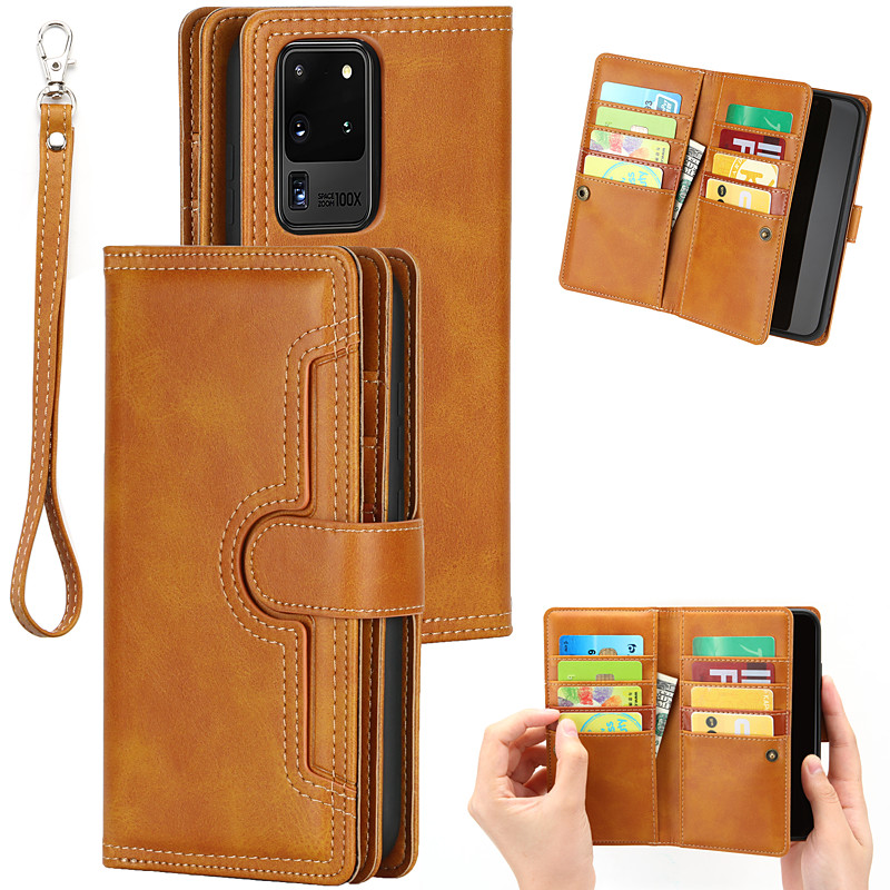Phone Case For Samsung Galaxy S25 S24 S23 S21 Ultra Plus S20 Wallet Case Card Holder Dustproof with Phone Strap PU Leather
