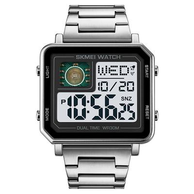 SKMEI Men Digital Watch 3ATM Waterproof Luxury Business Men Watch Back Light Stopwatch Stainless Steel Outdoor Sport Square Watch For Men