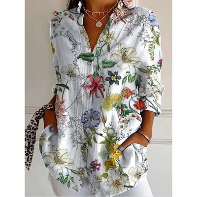 Women's Shirt Button Down Tunic Shirt Collar Long Sleeve Floral Graphic Vintage Tropical Hawaiian Sleeveless Regular Tops Work Daily Holiday s Print White Red Spring Fall Winter