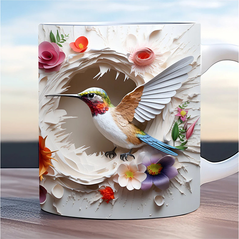 Bird Coffee Cup 3D illusion Coffee Mugs, Animal Gift Cup Travel Mug Funny Drinking Cup Desk Decor,11.2oz Ceramic Mug Tea Mug, Birthday Christmas Gifts for Animal Lovniner