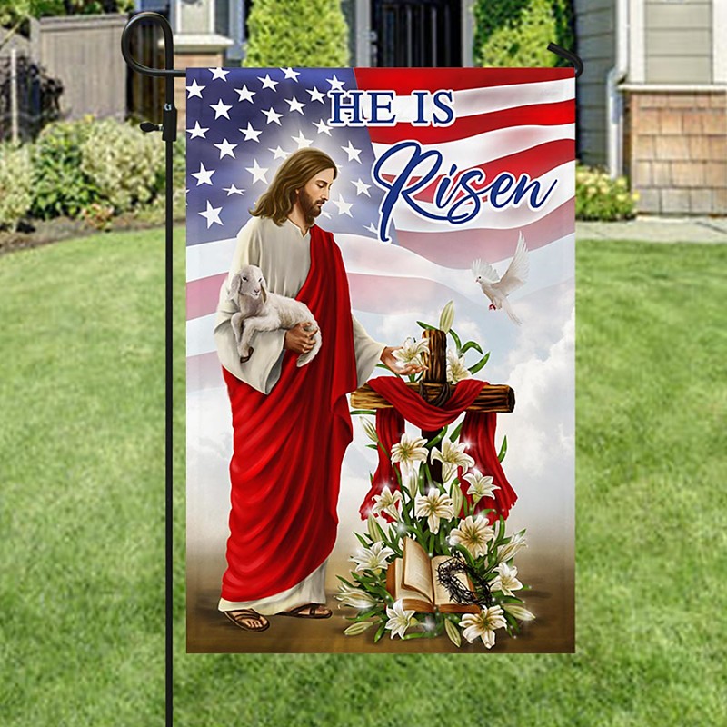 Garden Flag 12x18Inch Outdoor Decorations Welcome Garden Patio Flag Cross Jesus Yard Flag Double Sided Holiday Outdoor Flags 1pc