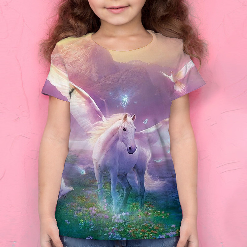 Girls' 3D Animal T shirt Tee Short Sleeve 3D Print Summer Active Polyester Kids 4-12 Years Daily Wear Regular Fit