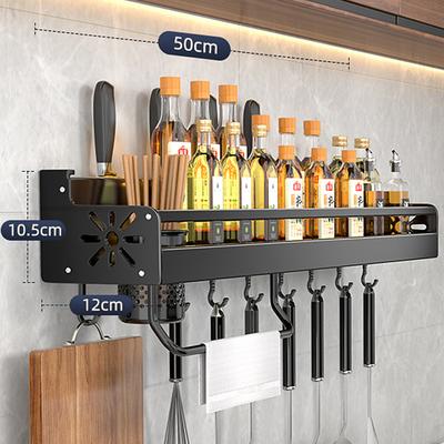 1pc Seasoning Rack With Hook, Kitchen Storage Rack, Multifunctional Household Wall-mounted Chopsticks Knife Rack, No Punching Kitchenware Storage Hanging Rack, Home Kitchen Supplies