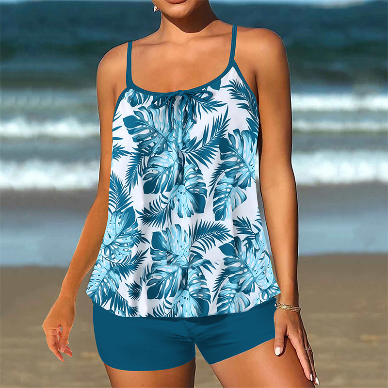 Women's Tankini Two Piece Swimsuit Swimwear Swimwear Black Blue Breathable Quick Dry Lightweight Sleeveless - Swimming Surfing Beach Summer Spring Plus Size