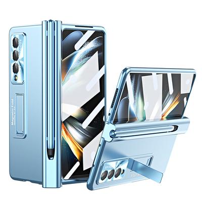 Phone Case For Samsung Galaxy Z Fold 7 Z Fold 5 Z Fold 4 Z Fold 3 Back Cover Camera Lens Protector Kickstand with S Pen Solid Colored Tempered Glass PC Metal