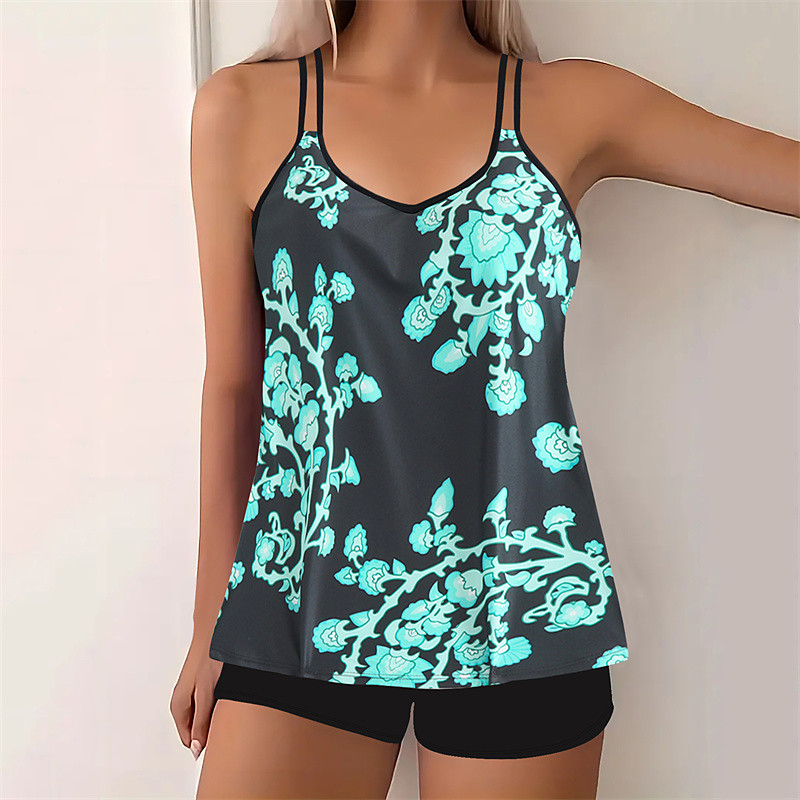 Women's Tankini Two Piece Swimsuit Racerback Swimwear Swimwear Sky Blue Purple Breathable Quick Dry Lightweight Sleeveless - Swimming Surfing Beach Summer Spring