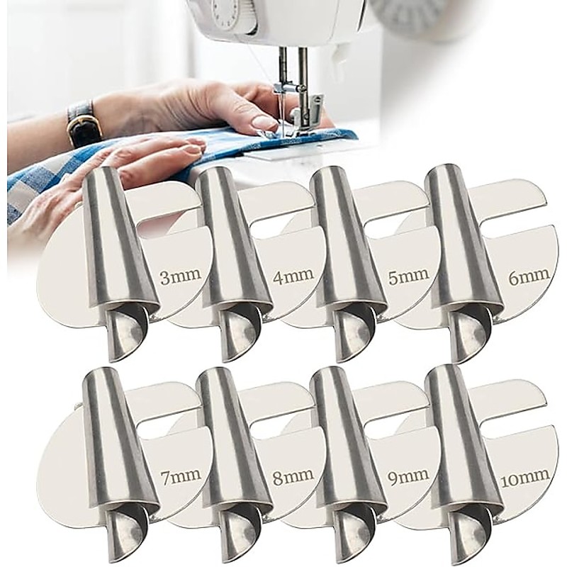 8pcs Universal Sewing Rolled Hemmer Foot 3-10mm - Wide Rolled Hem Pressure Foot Sewing Machine Presser Foot Hemmer Foot Home Industrial Curved Scroll Hemmer Foot